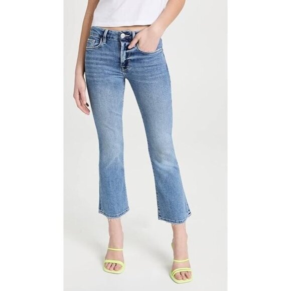 Frame Jeans Blue Jadite Le Crop Mini Boot Mid Rise Medium Wash Stretch Denim 24 - Picture 1 of 7